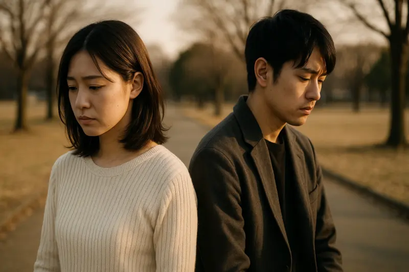 男性と女性が背を向けている様子