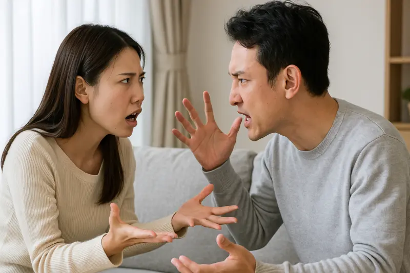 浮気疑惑のある相手を問い詰めている様子